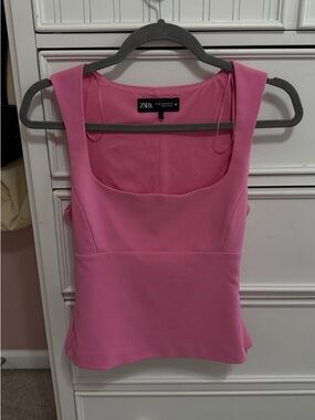 Zara Pink Fitted Square Neck Top